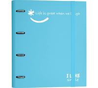 Grafoplás 88101333 Classeur à 4 anneaux découpés avec remplacement, A4, bleu ciel, carton doublé de papier FSC, avec séparateurs, carpebook like Smile