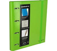 Grafoplás 88102020. Classeur 4 anneaux perforés A4 avec enveloppe transparente, 4 intercalaires et 100 feuilles, couleur vert, 4 anneaux de 35 mm, fermeture en caoutchouc. Porte-documents Multiline