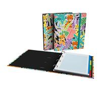 Grafoplás 88102641 Classeur à 4 anneaux, 100 feuilles quadrillées, 5 x 5, bord coloré, séparateurs, enveloppe transparente, dos courbe, carpebook, collection Free Life, Leopard
