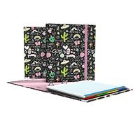 Grafoplás 88102655 Classeur A4 anneaux découpés, recharge feuilles quadrillé 5 x 5 séparateurs, enveloppe transparente, dos courbe, carpebook, collection Stickers, Crazy Space