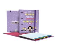 Grafoplás 88102659 Classeur avec recharge, A4, 4 anneaux, 100 feuilles quadrillées, 5 x 5, bord coloré, séparateurs, enveloppe transparente, dos courbe, dossier, collection Mafalda, espanza