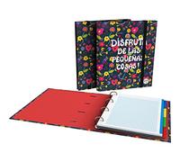 Grafoplás 88102662 Classeur avec recharge, A4, 4 anneaux, 100 feuilles quadrillées, 5 x 5, bord coloré, séparateurs, enveloppe transparente, dos courbe, carpebook, collection Sé Tun, Enjoy