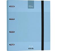 Grafoplás 88103030 Classeur à 4 anneaux avec recharge et caoutchouc, couvercle rigide A4, bleu, séparateurs et recharge 100 feuilles quadrillé 5 x 5, dossier, Kuru