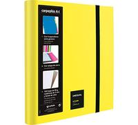 Grafoplás 88216061. Chemise à rabats, A4, jaune fluo, 100 feuilles de 90 g, 4 intercalaires extra gênants, enveloppe transparente, chemises Unequal Fluor.