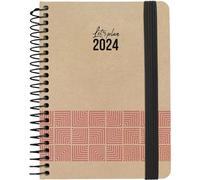 Grafoplás Agenda 2024 annuel A6 | 16,5 x 10,5 cm | Espagnol | Jour Page | Modèle Concept Rosa | Série Nature | Couverture rigide | Couverture papier kraft et carton recyclé 100% | Fermeture élastique