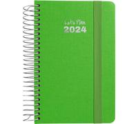 Grafoplás Agenda 2024 Semaine Vue | Vert | A6 | Espagnol | Spirale | Couverture rigide doublée tissu | Fermeture élastique | De Janvier à Décembre Année 24 | Série Fancy | Parfait pour planifier votre