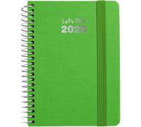 Grafoplas Agenda 2025 1 jour par page A6 avec couverture rigide doublée en tissu et fermeture élastique, inclut des icônes et des messages de janvier à décembre FSC