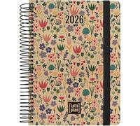 Grafoplas - Agenda 2026 1 jour par page, Nature Hollande, 15 x 21 cm, couverture rigide, couverture papier kraft et carton recyclé 100%, FSC, papeterie durable, comprend des autocollants, un planning