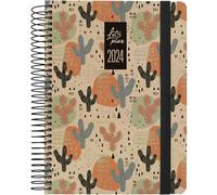 Grafoplás Agenda A5 annuel 2024 | 15 x 21 cm | Espagnol | Jour Page | Modèle Design Cactus | Série Nature | Couverture rigide | Couverture en papier kraft et carton recyclé 100% | Fermeture élastique