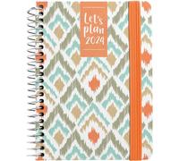 Grafoplás Agenda annuel 2024 A6 | Design Blurred Orange | Espagnol | Jour Page | 10,5 x 16,5 cm | Avec spirale | Couverture rigide doublée en tissu imprimé| Fermeture élastique | Parfait pour gérer