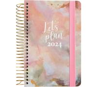 Grafoplás | Agenda annuel 2024 A6 | Design Silky | Espagnol | Jour Page | 10,5 x 16,5 cm | Avec spirale | Couverture rigide doublée en tissu imprimé| Fermeture élastique | Parfait pour gérer votre