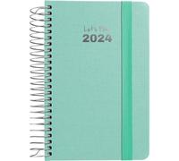 Grafoplás Agenda annuel 2024 avec vue hebdomadaire | Mint | A6 | espagnol | spirale | couverture rigide doublée tissu | fermeture élastique | de janvier à décembre année 24 | Série Fancy