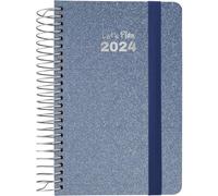 Grafoplás | Agenda annuel 2024 Semaine Vue | Bleu Arctique | A6 | Espagnol | Série Métallique | Spirale | Couvercle Dur Doublé Tissu | Fermeture Élastique | Janvier à Décembre