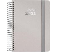 Grafoplas Agenda annuel 2025 A6, modèle métallisé, couverture rigide doublée, tissu métallisé, fermeture élastique, comprend des icônes et des messages adhésifs, annuel de janvier à décembre, FSC