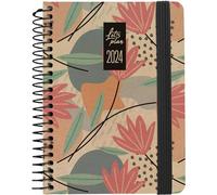 Grafoplás Agenda Jour Page 2024 A6 | 16,5 x 10,5 cm | Espagnol | Modèle Design Flores | Série Nature | Couverture rigide | Couverture en papier kraft et carton recyclé 100% | Fermeture élastique |
