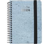 Grafoplás | Agenda Jour Page 2024 A6 | Ecojeans Bleu | Espagnol | Spirale | 10,5 x 16,5 cm | Couverture rigide doublée en denim recy ermeture élastique | Parfait pour planifier votre année