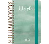 Grafoplás | Agenda Jour Page 2024 A6 | Espagnol | Design Calm | 10,5 x 16,5 cm | Avec spirale | Couverture rigide doublée en tissu imprimé| Fermeture élastique | Parfait pour gérer votre temps