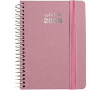 Grafoplas Agenda semainier 2025 A6 Modèle Fancy Rose pastel Spirale Couverture rigide doublée tissu Fermeture élastique Avec autocollants icônes et messages FSC