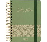Grafoplas Agenda semainier 2025 a6 Nature Concept vert à spirale Couverture rigide papier kraft et carton recy ermeture élastique de janvier à décembre Avec autocollants FSC