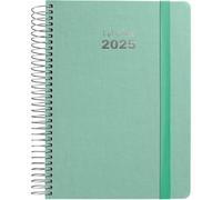 Grafoplas Agenda semainier 2025 Modèle Fancy Mint espagnol à spirale Couverture rigide doublée tissu Fermeture élastique de janvier à décembre Avec icônes et messages FSC