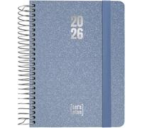 Grafoplas Agenda semainier 2026 A6 en espagnol avec autocollants, couverture rigide doublée, tissu métallisé, spirale, fermeture élastique, de janvier à décembre, FSC, 120 pages à planifier