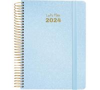 Grafoplás | Agenda Spirale | Annuel 2024 | Bleu pastel | Espagnol | 15 x 21 cm | Couvercle Dur doublé Tissu Métallisé | Fermeture élastique | Janvier à Décembre 24 | Série Metallic