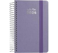 Grafoplás | Agenda Spirale Petit 2024 Semaine Vue | Bleu Lavande | A6 | Espagnol | Spirale | Couvercle Dur doublé Tissu | Fermeture Élastique | Janvier-Décembre | Série Fancy