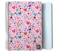 Grafoplás | Cahier à couverture en plastique | 80 feuilles quadrillées 4 x 4 90 g | Taille Folio | Spirale | Collection Design Bits&Bobs Pop Up Design Hearts | Certifié FSC