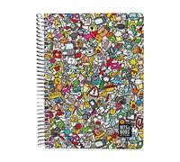 Grafoplas | Cahier Quatrième | 80 feuilles quadrillées 4 x 4 90 g | Couvercle en plastique | Spirale | Collection Design Bits&Bobs Pop Up Design Icons | Certifié FSC