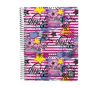 Grafoplás | Cahier Quatrième | 80 feuilles quadrillées 4x4 90g | Couvercle en plastique | Spirale | Collection Design Bits&Bobs Pop Up Design Girl | Certifié FSC