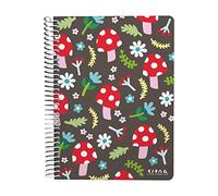 Grafoplás | Cahier Quatrième | 80 feuilles quadrillées 4x4 90g | Couvercle en plastique | Spirale | Design Elena Corredoira | Collection Champignons | Certifié FSC