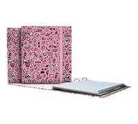 Grafoplas Classeur 4 anneaux avec recharge a4, comprend 100 feuilles quadrillées 5 x 5 90 g bord couleur, séparateurs, enveloppe avec fermeture, tranche incurvée ergonomique, Carpebook I Love You Bits