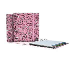 Grafoplas Classeur 4 anneaux avec recharge a4, comprend 100 feuilles quadrillées 5 x 5 90 g bord couleur, séparateurs, enveloppe avec fermeture, tranche incurvée ergonomique, Carpebook I Love You Bits