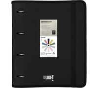 Grafoplas Classeur à 4 anneaux A4 avec recharge, noir, avec feuilles quadrillées 90 g 5 x 5 bords couleur, séparateurs, enveloppe avec fermeture, autocollants et feuilles planner, polypropylène