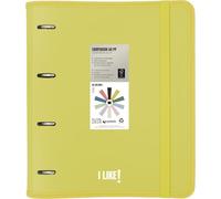 Grafoplas Classeur à 4 anneaux en plastique A4 avec recharge, carpebook like jaune, comprend feuilles quadrillées 90 g 5 x 5 bords couleur, séparateurs, enveloppe avec fermeture, autocollants et