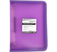 Grafoplás Classeur à anneaux avec fermeture éclair A4+, lavande, multiline, 4 anneaux mixtes de 25 mm, couverture en polypropylène ligné verticale, capacité supplémentaire pour feuilles de papier