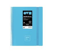 Grafoplas Classeur à pochettes en plastique A4 20 pochettes transparentes Couverture rigide en Polyfoam Résistant et ultra léger Bleu pastel Spirale PVC Unequal Minimal Matériel scolaire