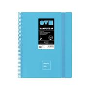 Grafoplas Classeur à pochettes en plastique A4 30 doublures transparentes Couverture rigide en Polyfoam Résistant et ultra léger Bleu pastel Spirale PVC Minimal Matériel scolaire