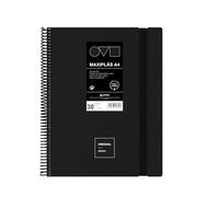 Grafoplas Classeur à pochettes en plastique A4 30 pochettes transparentes Couverture rigide en Polyfoam Résistant et ultra léger Noir Spirale PVC Idéal pour documents
