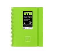 Grafoplas Classeur à pochettes en plastique A4 30 pochettes transparentes Couverture rigide en Polyfoam Résistant et ultra léger Vert Spirale PVC Idéal pour documents