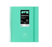 Grafoplas Classeur à pochettes en plastique A4 30 pochettes transparentes Couverture rigide en Polyfoam Résistant et ultra léger Couleur menthe Spirale PVC Unequal Minimal Parfait pour documents