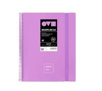 Grafoplas Classeur à pochettes en plastique A4 30 pochettes transparentes Couverture rigide en Polyfoam Résistant et ultra léger Couleur lavande Spirale PVC Unequal Minimal Parfait pour documents