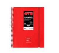 Grafoplas Classeur à pochettes en plastique A4 40 pochettes transparentes Couverture rigide en Polyfoam Résistant et ultra léger Rouge Spirale PVC Idéal pour documents