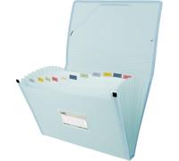 Grafoplas - Classeur accordéon à soufflet, taille folio, couleur bleu clair, 13 positions, poly semi-rigide opaque, avec étiquette pour visières, parfait trieur, documents scolaires et bureau