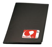 Grafoplas - Classeur avec 40 pochettes transparentes et double spirale cachée, Flexiblock, couverture rigide, noir, porte-cartes sur la couverture