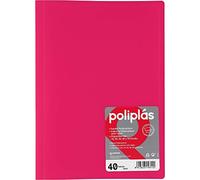 Grafoplás Classeur avec pochettes | 40 pochettes transparentes | Couverture plastique semi-rigide translucide | Parfait pour documents format folio | Disponible en couleur fuchsia | Modèle polyplas