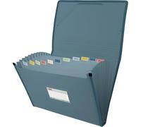 Grafoplas - Classeur trieur à soufflet, format folio, couleur bleu foncé, 13 positions, poly semi-rigide opaque, avec étiquette pour visières, parfait classeur documents scolaires et bureau