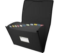 Grafoplas - Classeur trieur à soufflet, format folio, couleur noire, 13 positions, poly semi-rigide opaque, avec étiquette pour visières, parfait classeur documents scolaires et bureau