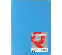 Grafoplas I Classeur avec pochettes en plastique I 20 pochettes transparentes Format Folio bleu ciel I Série Polyplas Opaque I Fabriquées en Espagne I Couvercles flexibles Grande capacité de rangement