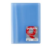 Grafoplas I Classeur avec pochettes en plastique I 20 pochettes transparentes I Taille Folio Bleu Soft I Série Polyplas translucide I Fabriqué en Espagne Grande capacité de stockage